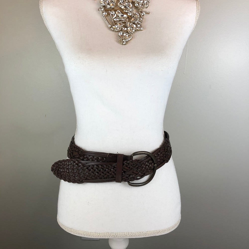 Genuine Bonded Brown Leather Braided Belt Small